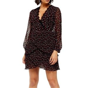 Topshop pleated floral ruffle deep v neck open back mini dress Size 4